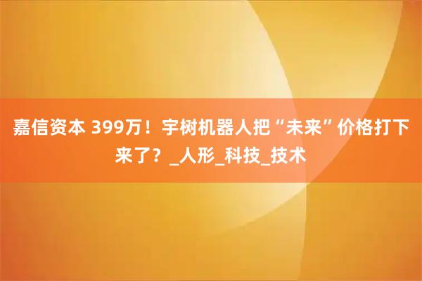 嘉信资本 399万！宇树机器人把“未来”价格打下来了？_人形_科技_技术